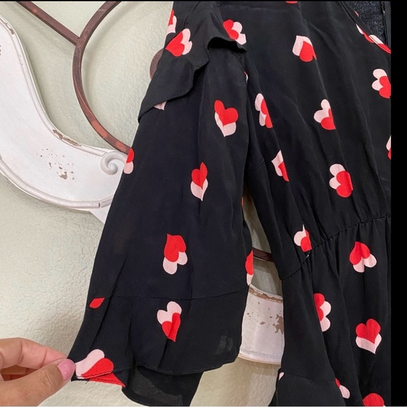 ASOS Black Ruffle Dress With Red and Pink Hearts Size 6 - Picture 6 of 6